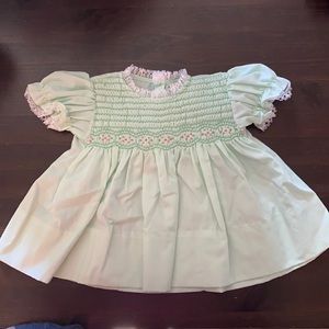 Samara mint green vintage dress 12 months baby smocked dots
